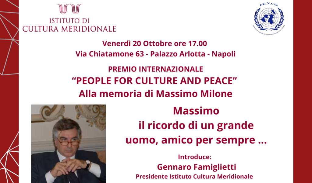 Premio internazionale “People for culture and peace” in ricordo di Massimo Milone